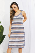 Striped Tie-Shoulder Split Cover-Up Dress