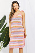 Striped Tie-Shoulder Split Cover-Up Dress