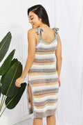 Striped Tie-Shoulder Split Cover-Up Dress
