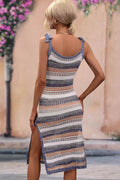 Striped Tie-Shoulder Split Cover-Up Dress