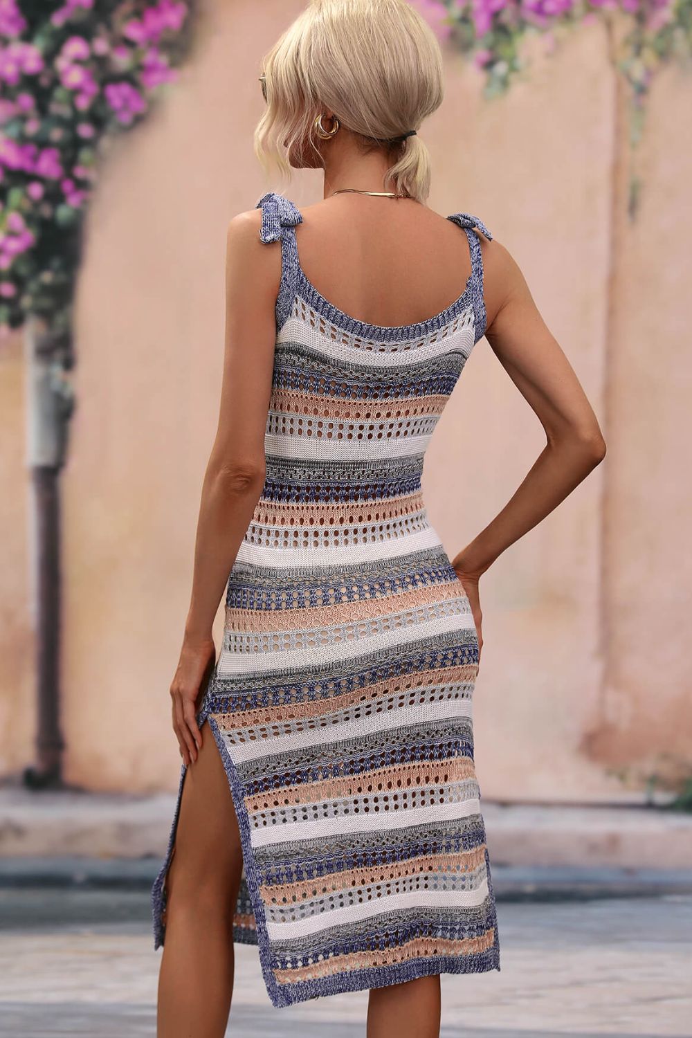 Striped Tie-Shoulder Split Cover-Up Dress