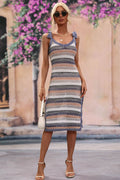 Striped Tie-Shoulder Split Cover-Up Dress