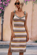 Striped Tie-Shoulder Split Cover-Up Dress
