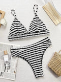 Striped V-Neck Bikini Set