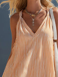 Striped V-Neck Ruffle Hem Mini Dress