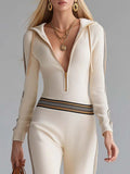 Striped Zip Front Hooded Jumpsuit