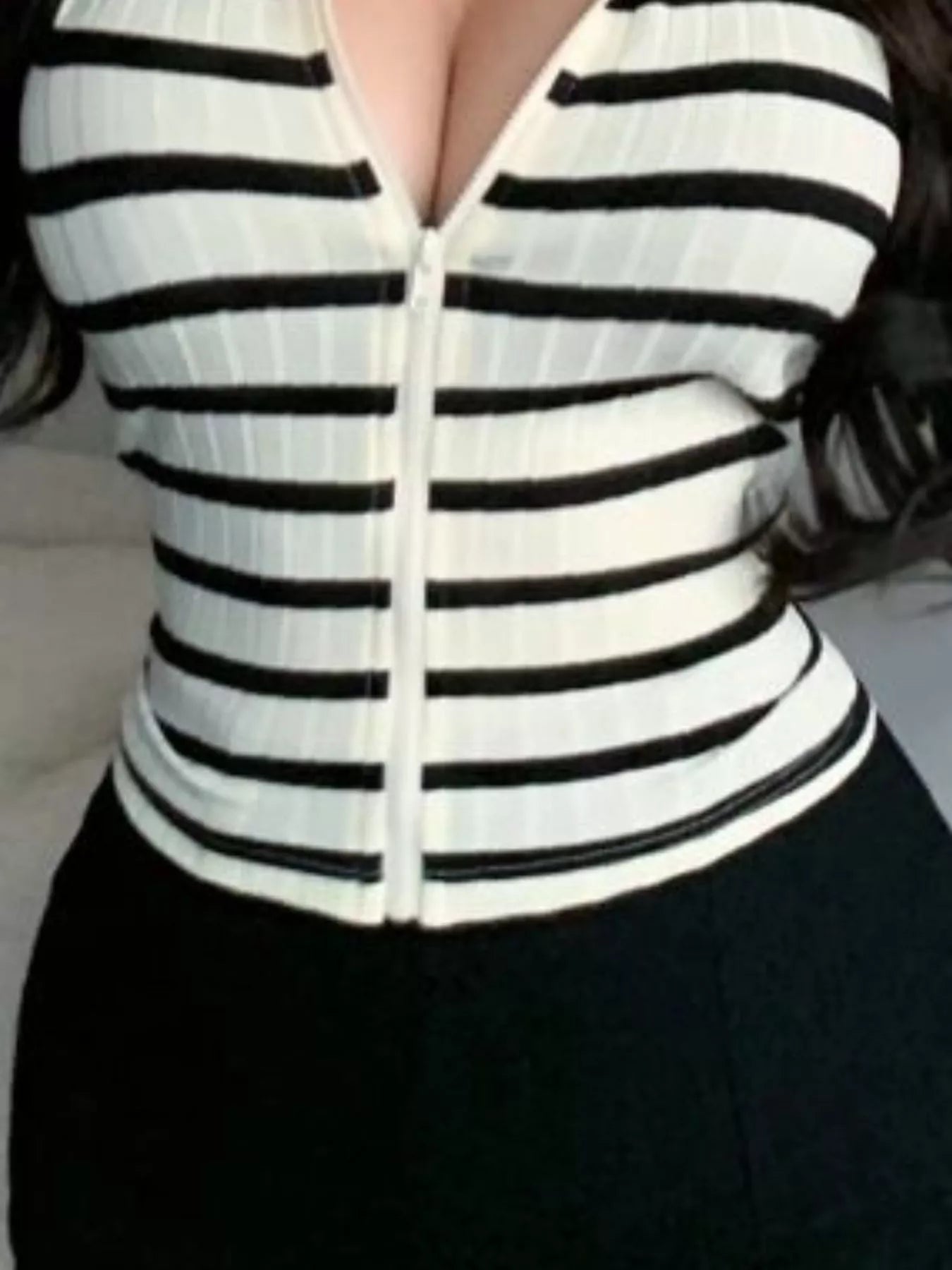 Striped Zip-Up Hooded Top