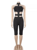 Studded Halter Cutout Romper