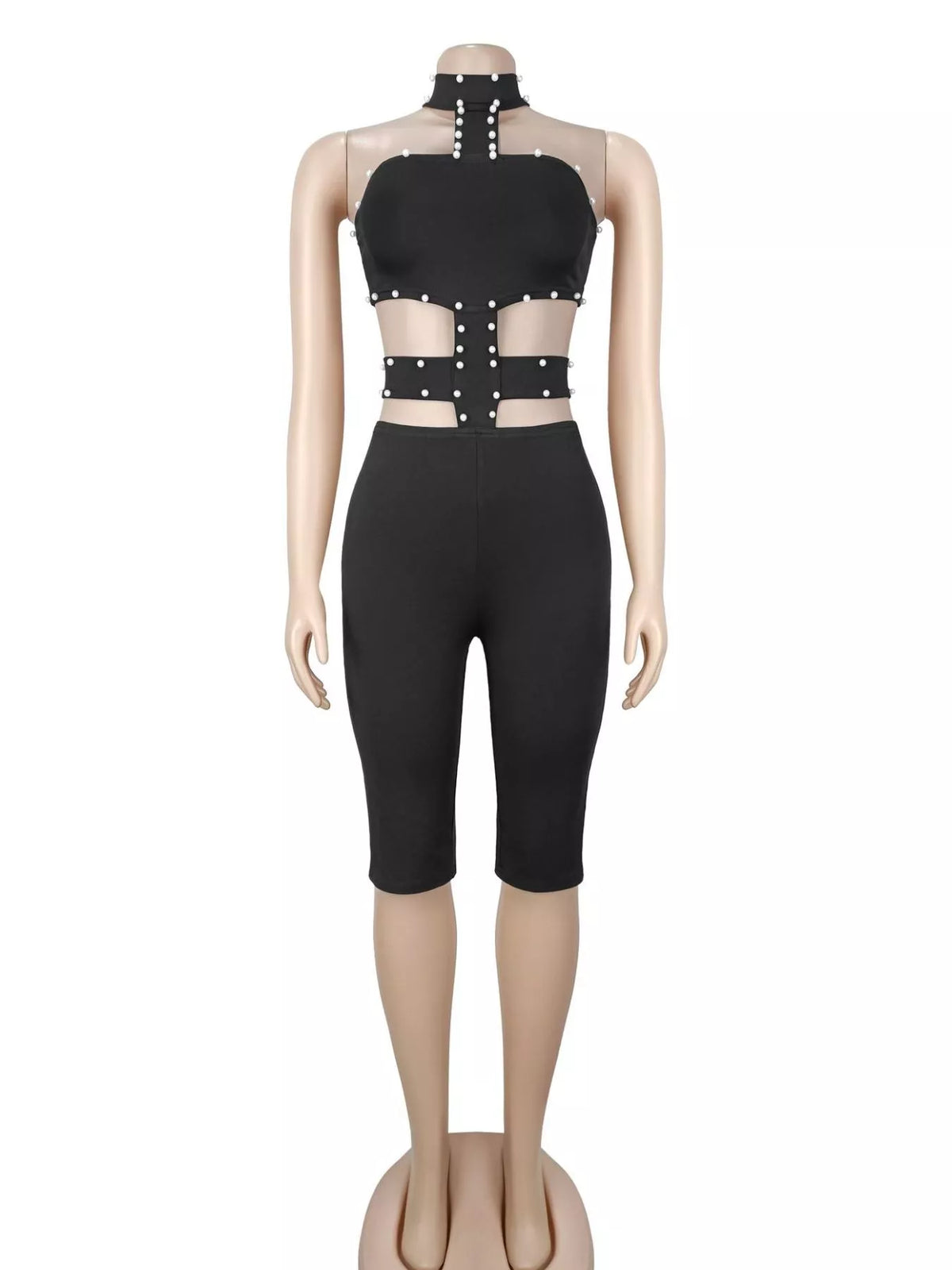 Studded Halter Cutout Romper