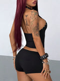 Studded Halter Neck Crop Top and Shorts Set