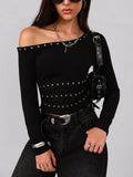 Studded One Shoulder Top for Women Black / S
