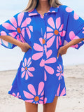 Summer Flower Print Loose Romper Blue / S