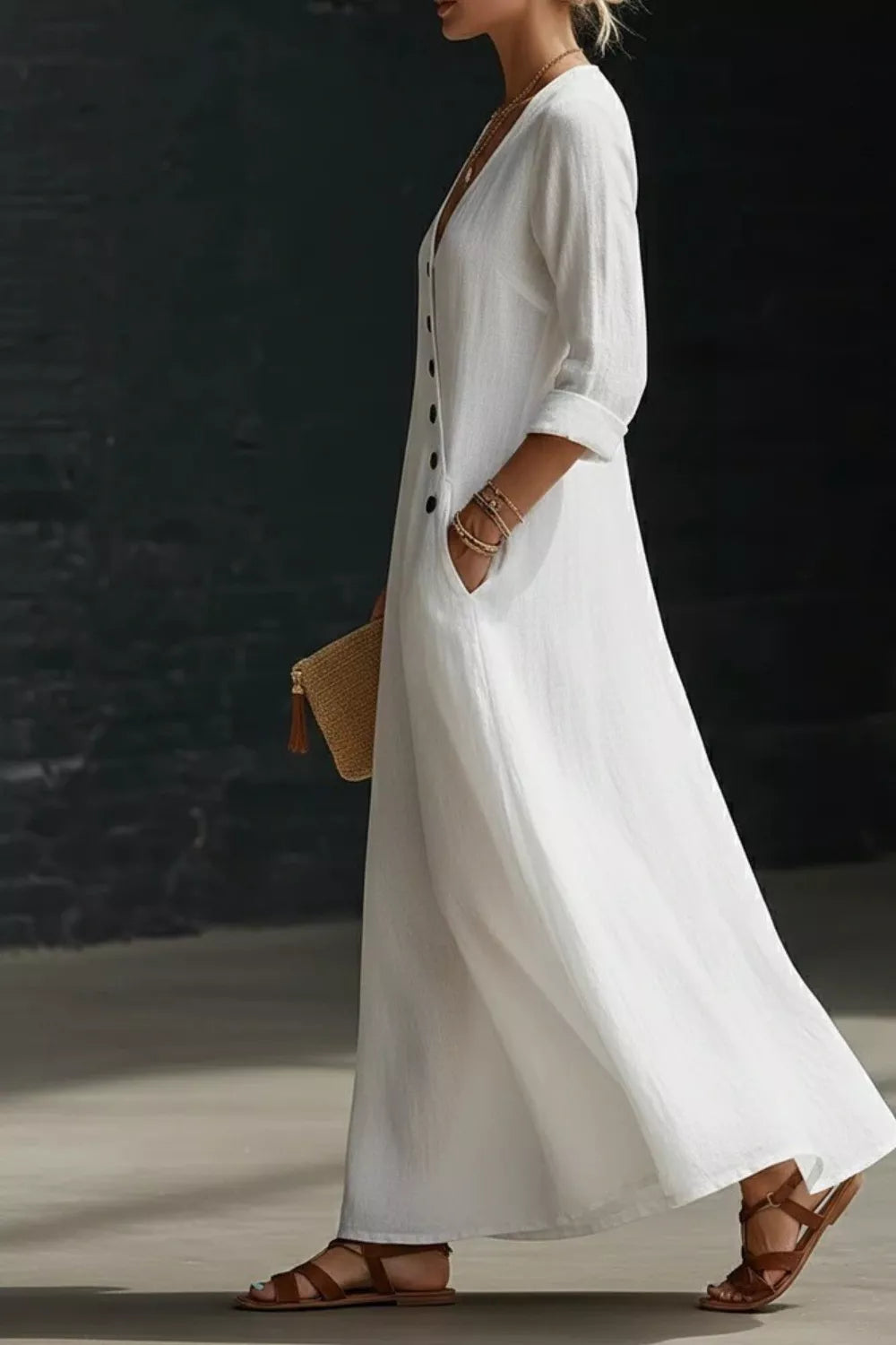 Surplice Long Sleeve Maxi Dress White / S