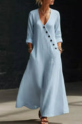 Surplice Long Sleeve Maxi Dress Light Blue / S