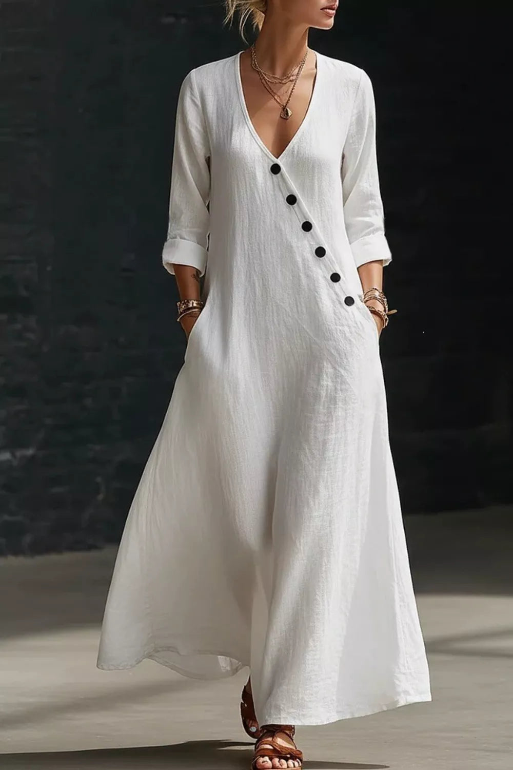 Surplice Long Sleeve Maxi Dress White / S