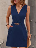 Surplice V-Neck Pocket Mini Dress Blue / S