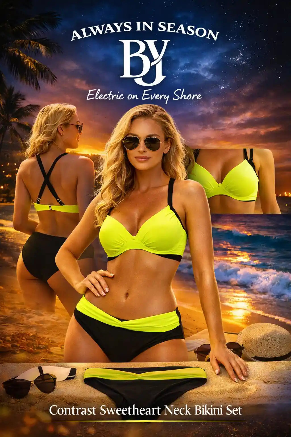 Sweetheart Neck Contrast Bikini