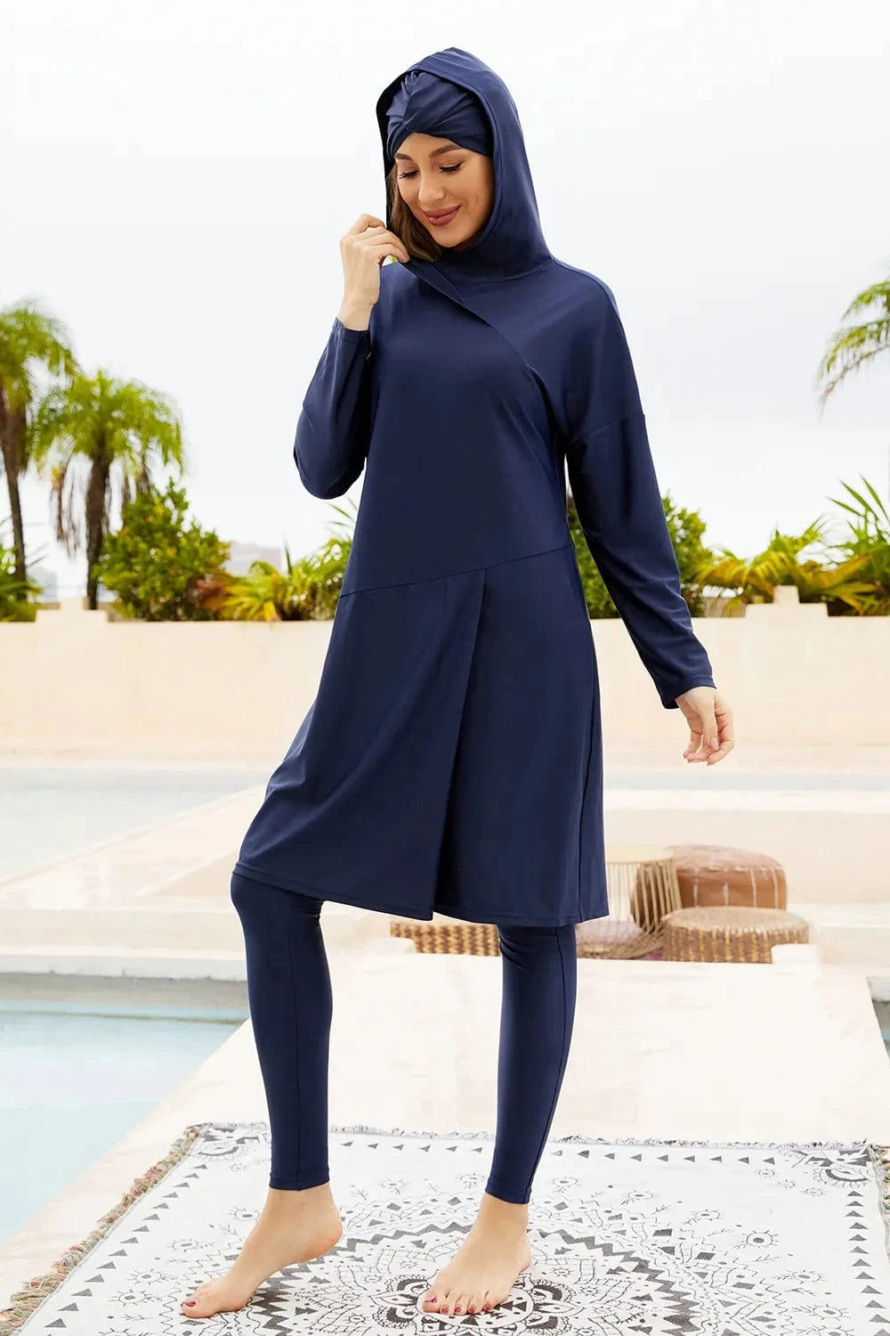 Cap, Long Sleeve Hooded Top and Pants Swim Set swim tops