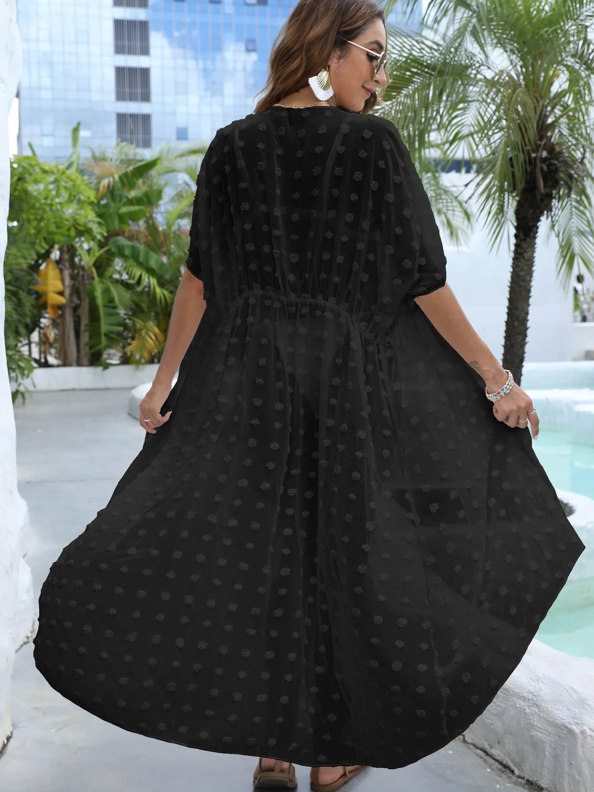 Swiss Dot Sheer Beach Cover Up Maxi Dress