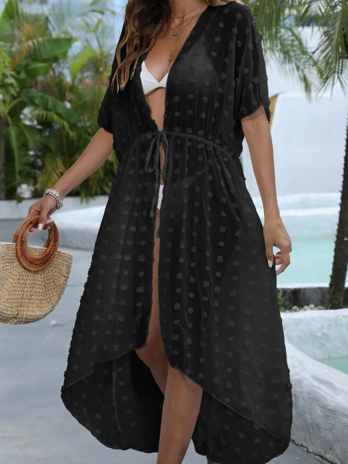 Swiss Dot Sheer Beach Cover Up Maxi Dress