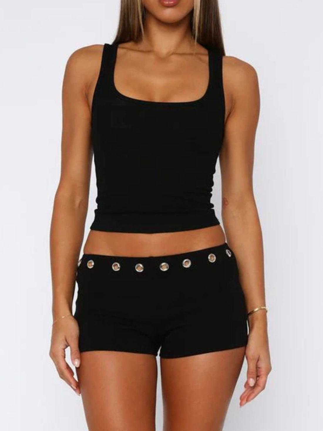 Wide Strap Tank and Shorts Set Black / S