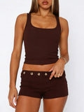 Wide Strap Tank and Shorts Set Brown / S