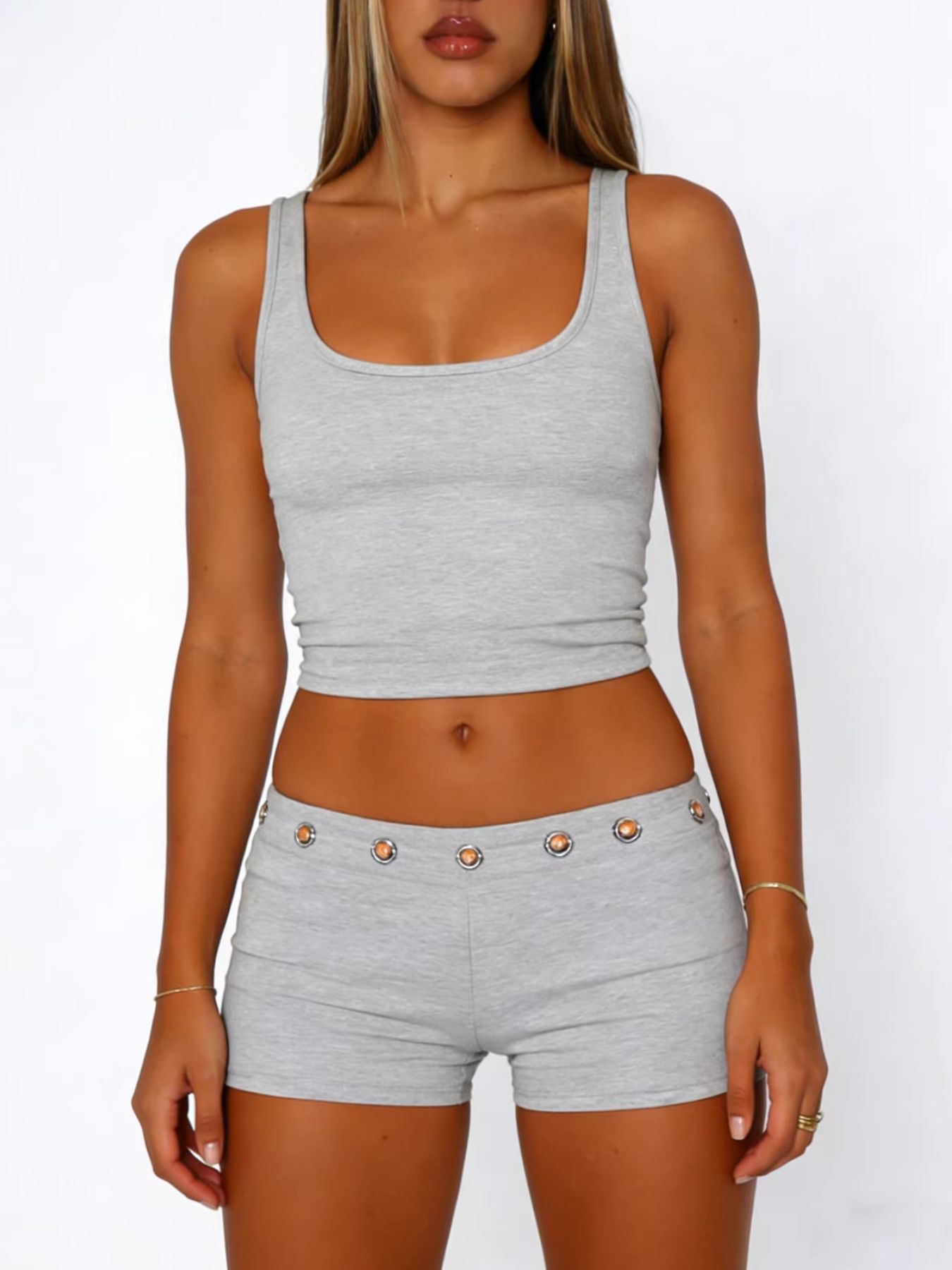 Wide Strap Tank and Shorts Set Gray / S