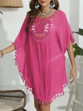 Tassel Crochet Round Neck Cover-Up