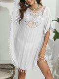 Tassel Crochet Round Neck Cover-Up White / One Size