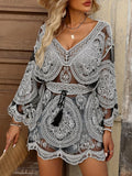 Tassel Printed V-Neck Cover-Up Dress Black / One Size