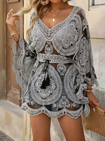 Printed Beach Cover Up Black / One Size / Female