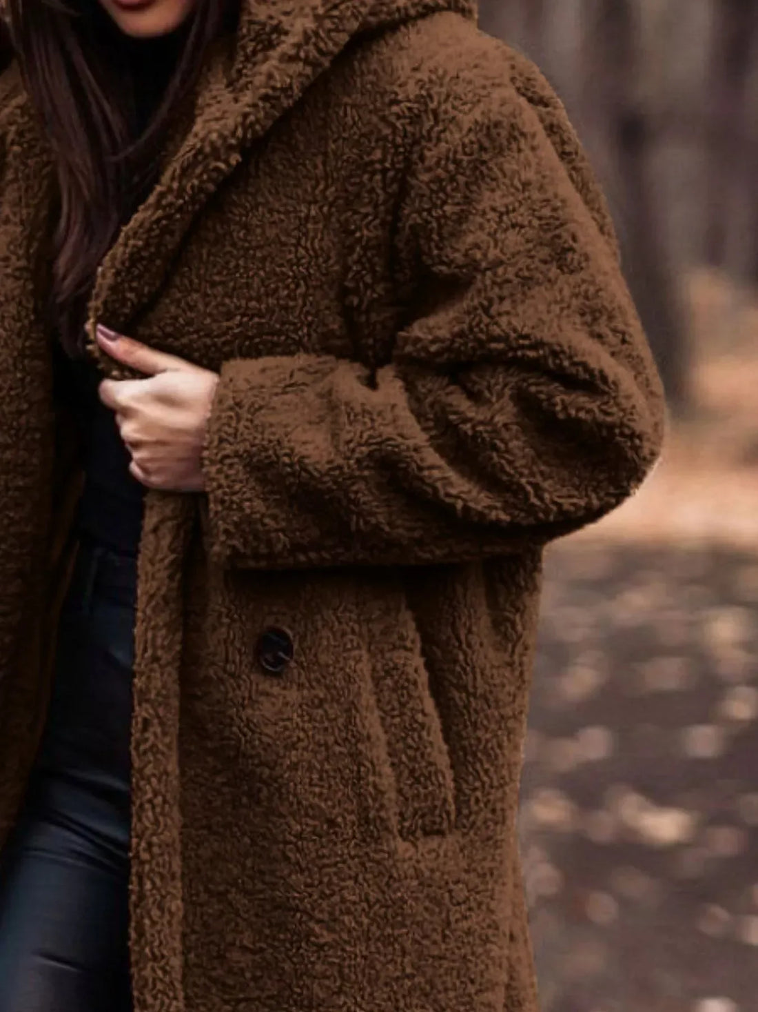 Teddy Bear Longline Hooded Coat for Women Brown / S
