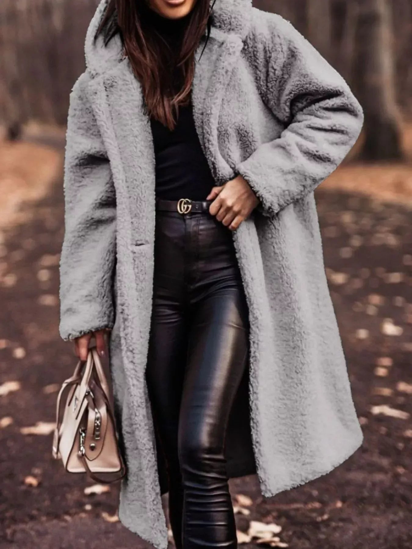 Teddy Bear Longline Hooded Coat for Women Gray / S