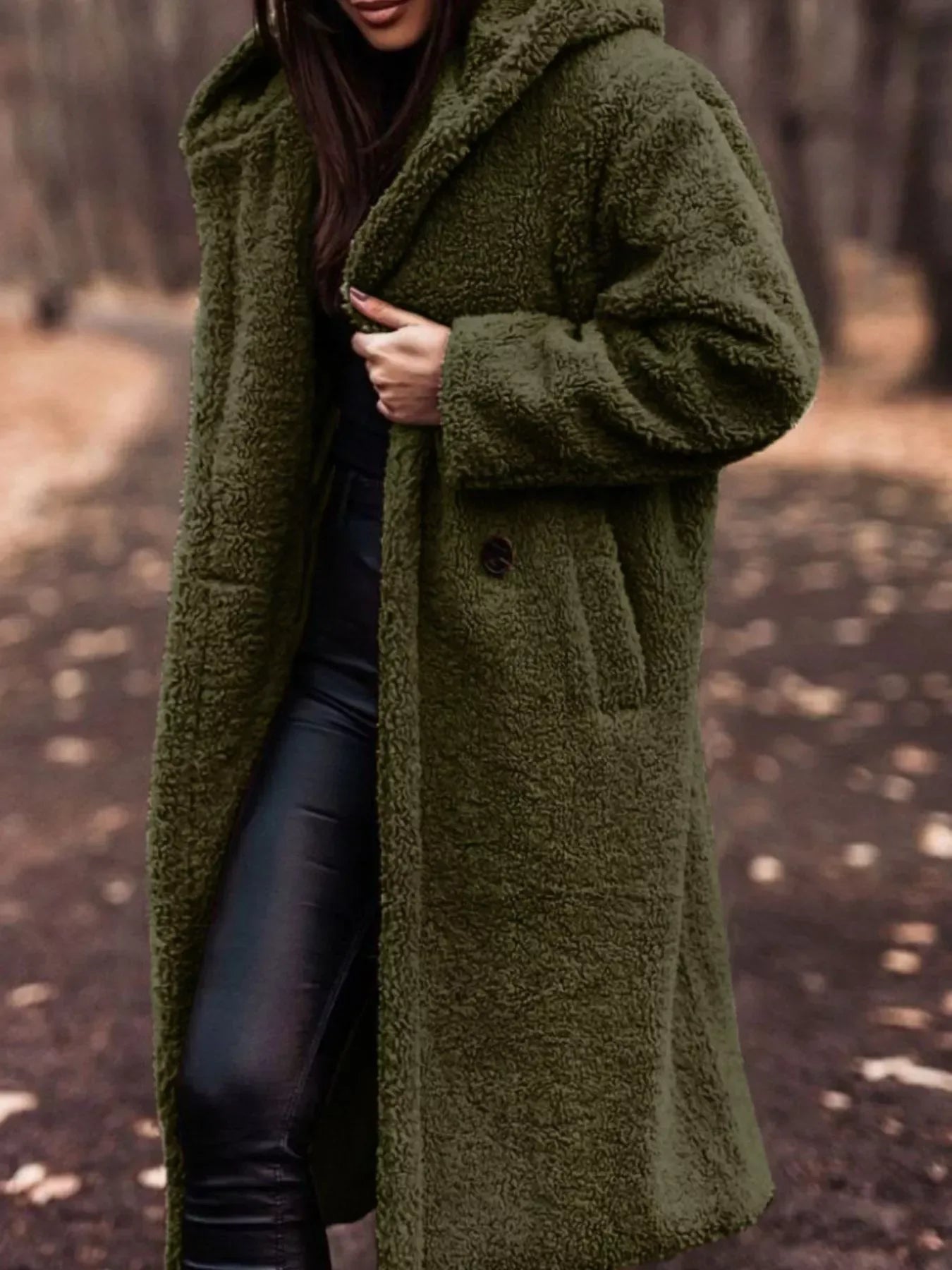 Teddy Bear Longline Hooded Coat for Women Khaki / S