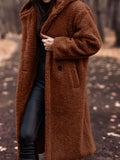 Teddy Bear Longline Hooded Coat for Women Red Brown / S