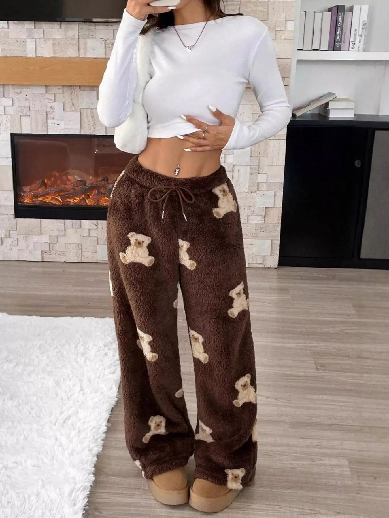 Teddy Bear Print Fluffy Pants for Women