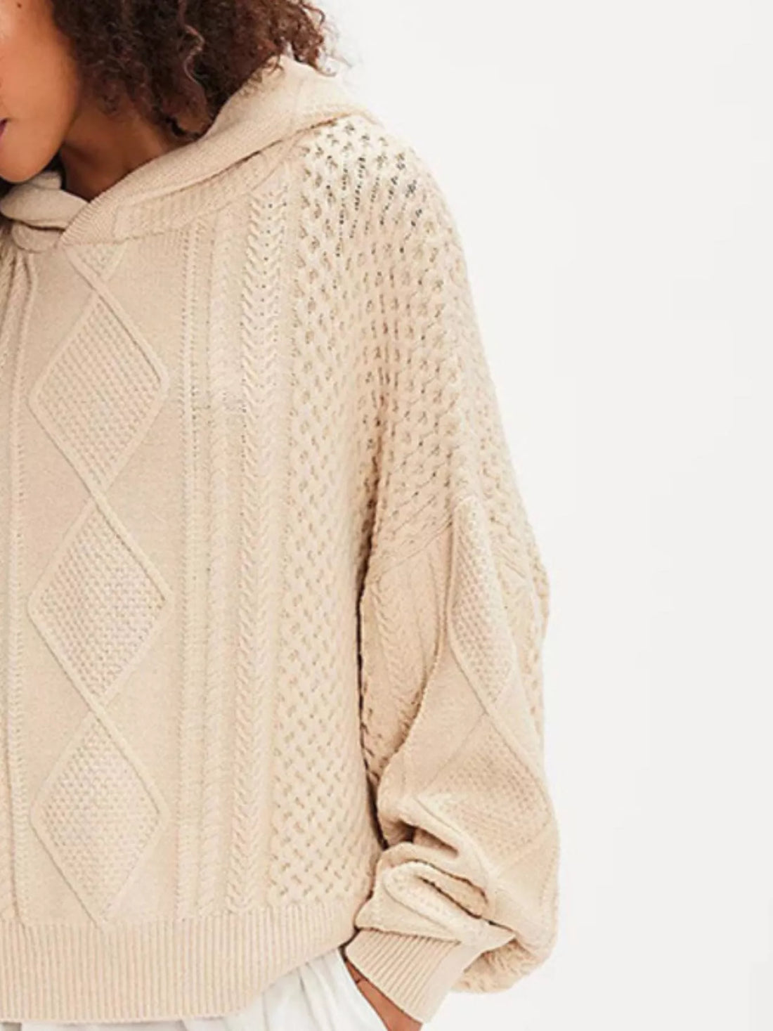 Knit Hooded Sweater Beige / S