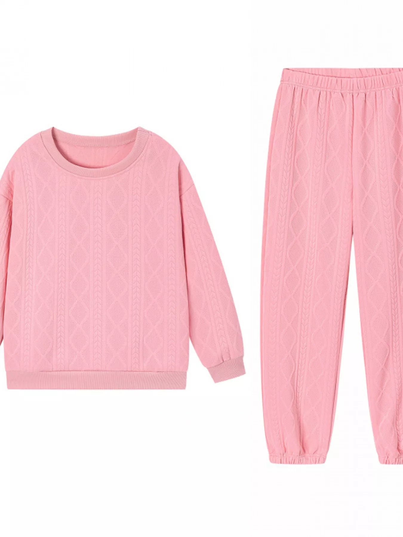 Texture Round Neck Top and Pants Set