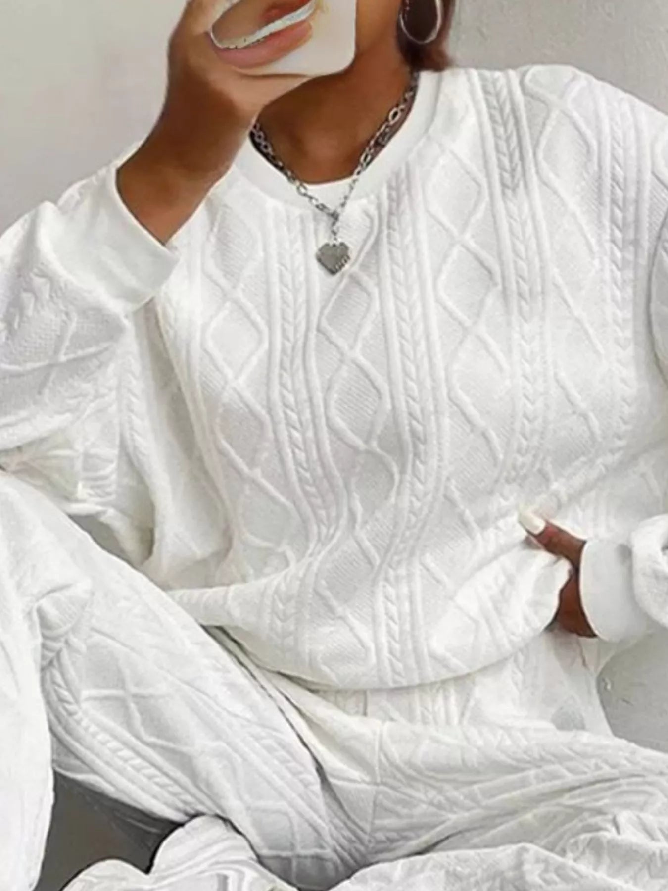 Texture Round Neck Top and Pants Set