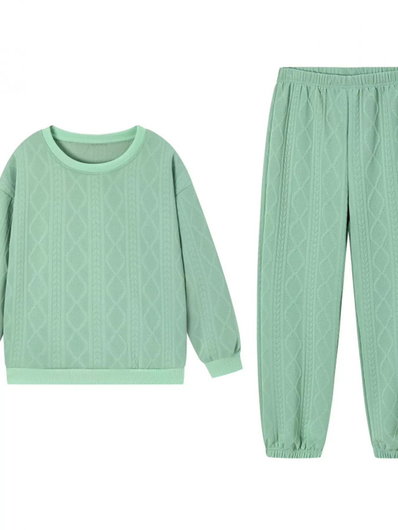 Texture Round Neck Top and Pants Set