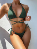 Textured Bikini Set Dark Green / S