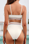 Textured Contrast Banding High Waist Bikini Set