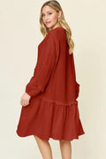 Textured Half Button Ruffle Dress for Women