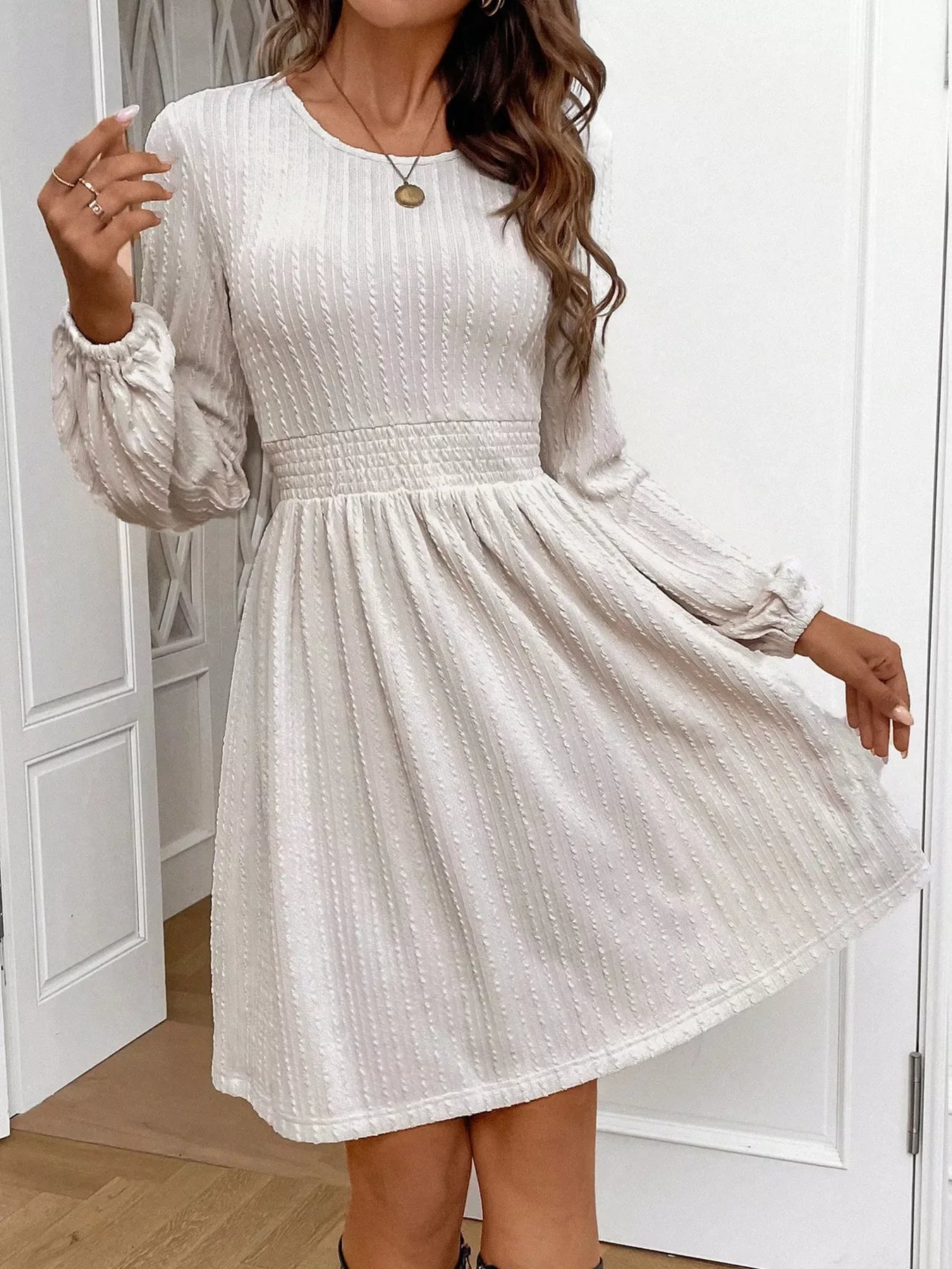 Textured Long Sleeve Mini Dress