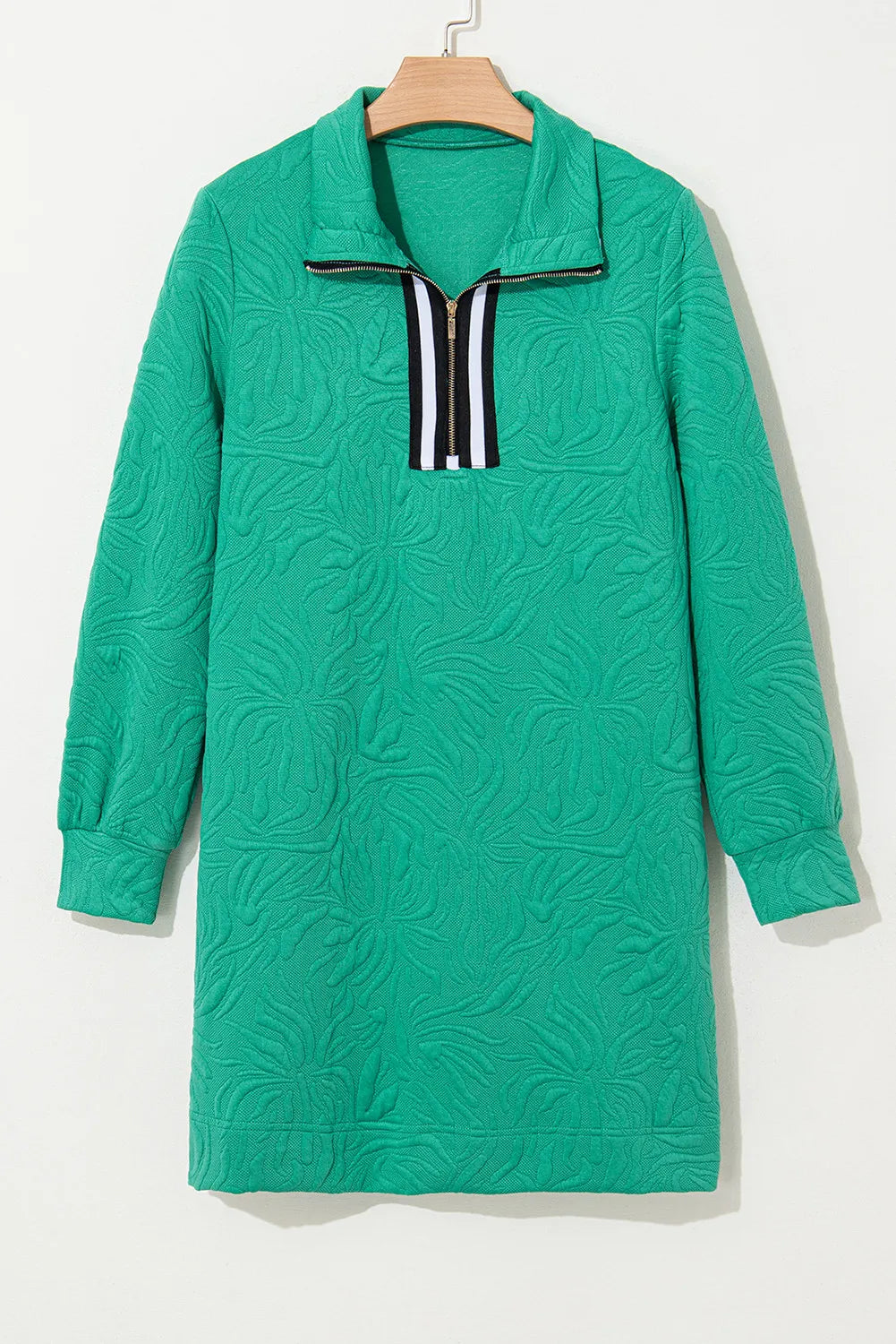 Textured Quarter-Zip Long-Sleeve Mini Dress - product view 3