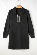 Textured Quarter-Zip Long-Sleeve Mini Dress - product view 7