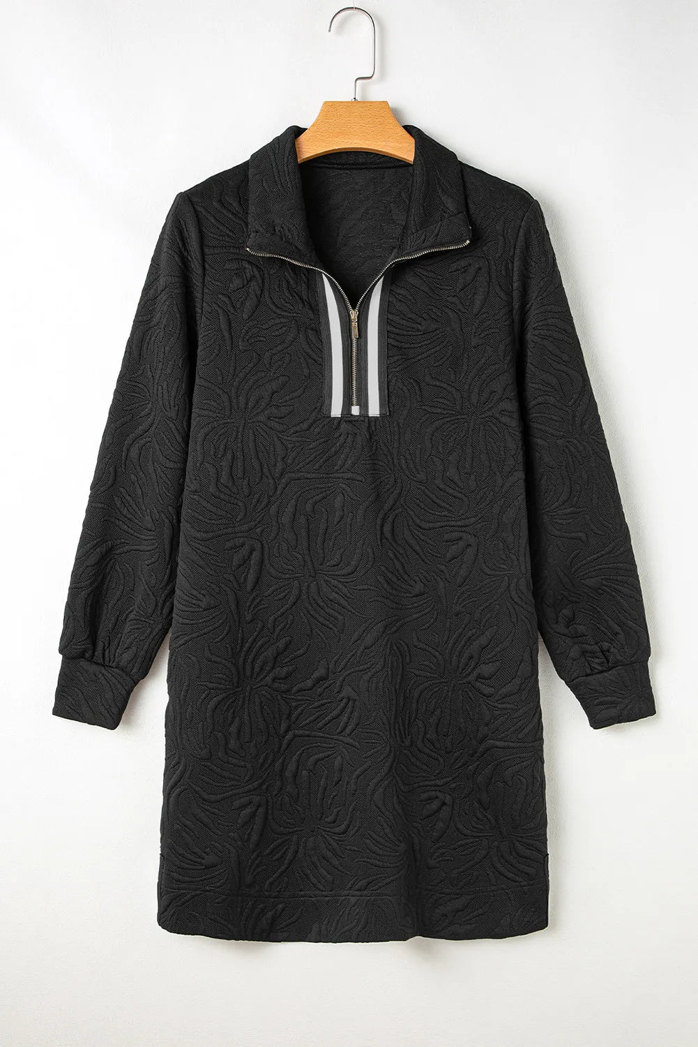Textured Quarter-Zip Long-Sleeve Mini Dress - product view 7