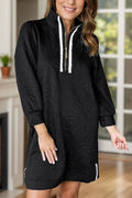 Textured Quarter-Zip Long-Sleeve Mini Dress - product view 5