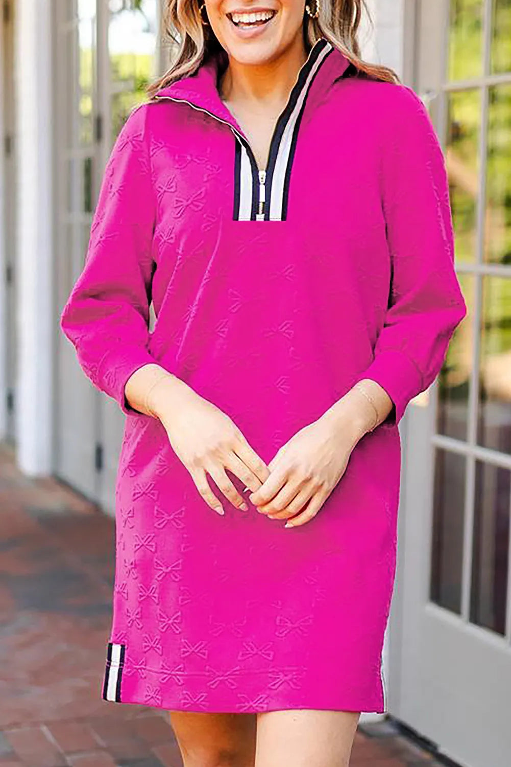 Textured Quarter-Zip Long-Sleeve Mini Dress - product view 10