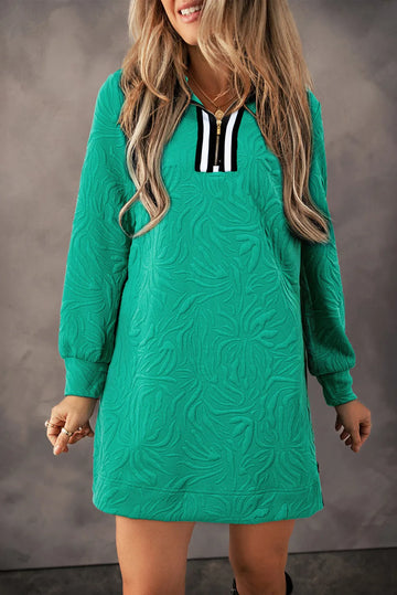 Textured Quarter-Zip Long-Sleeve Mini Dress - product view 1